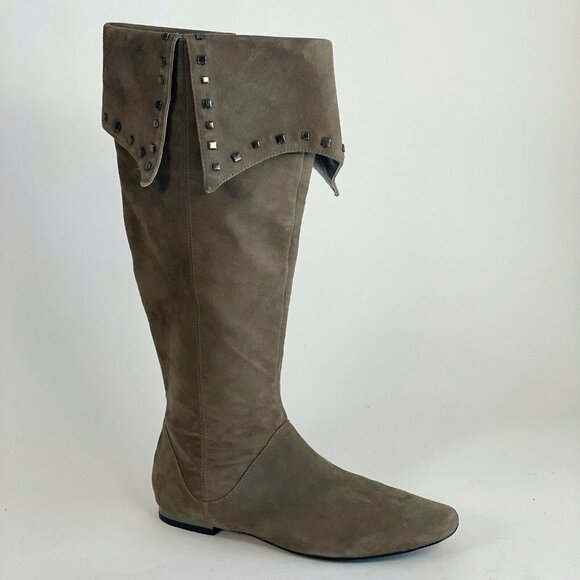 Saks Fifth Avenue Women Over the Knee Flat Riding Boots Brown 7.5M Suede Leather - Picture 1 of 7